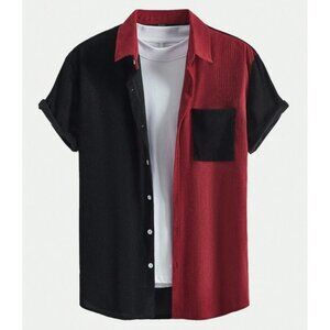 Romwe Men’s Size XL Black & Red Short Sleeve Button Down Shirt